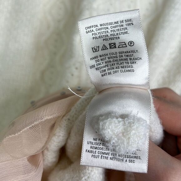 Anthropologie Ivory Cable-Knit Sweater w/ Rhinestone Peach Tulle – Size XS - Picture 13 of 16